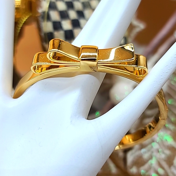 kate spade Jewelry - Kate Spade Bestseller "LOVE NOTES" Gold Plated Hinged Bow Bangle in Wide Version